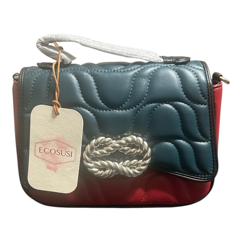 Ecosusi Quilted Top Handle Crossbody Bag – Teal & Red – NWT